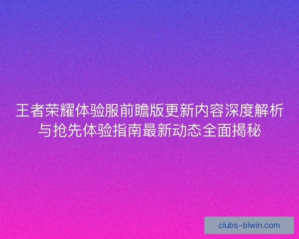 王者荣耀体验服前瞻版更新内容深度解析与抢先体验指南最新动态全面揭秘